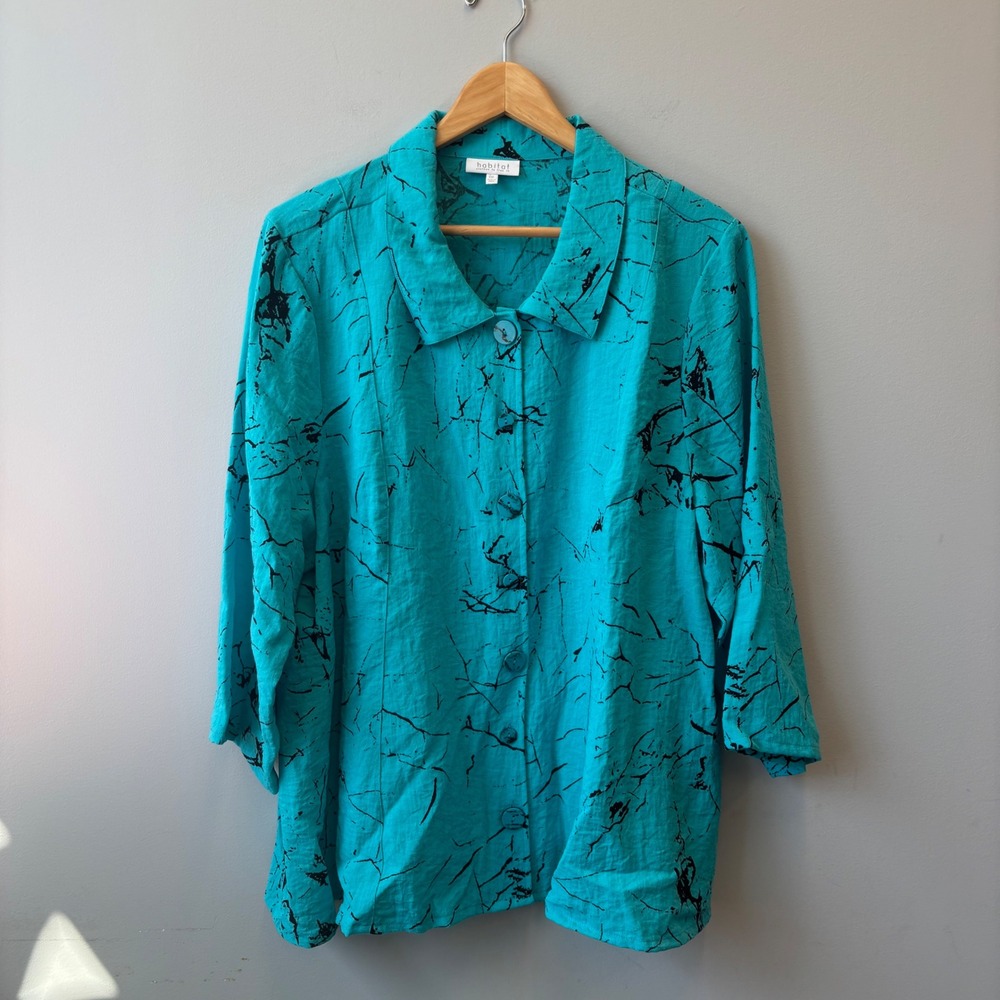 Habitat Clothes To Live In Tunic Abstract Marble Button Shirt XXL